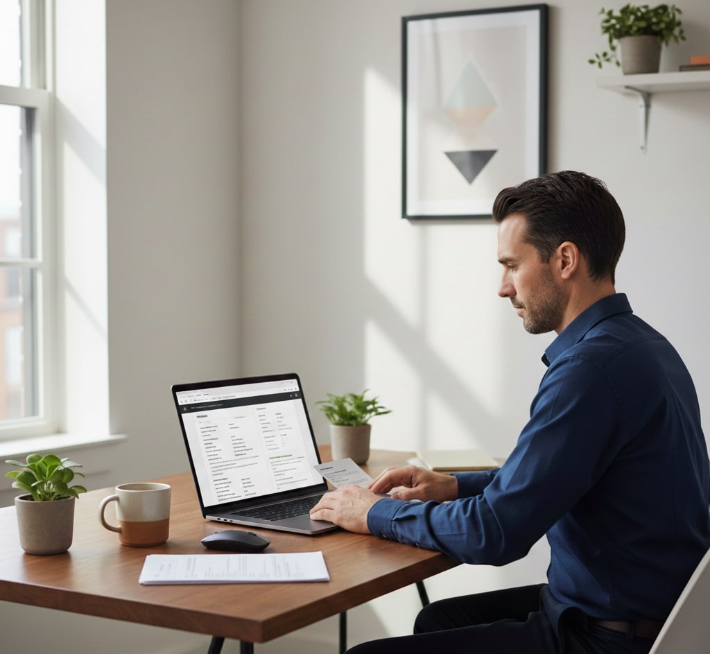 Full Stack Developer reviewing resume for 2026 job application on modern workspace
