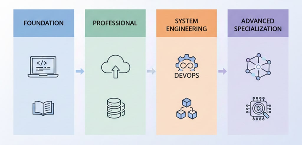 Developer growth phases from beginner to god-tier engineer