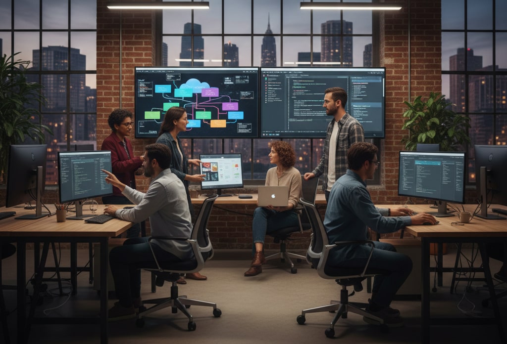 Full stack development services in USA team collaborating on modern software project