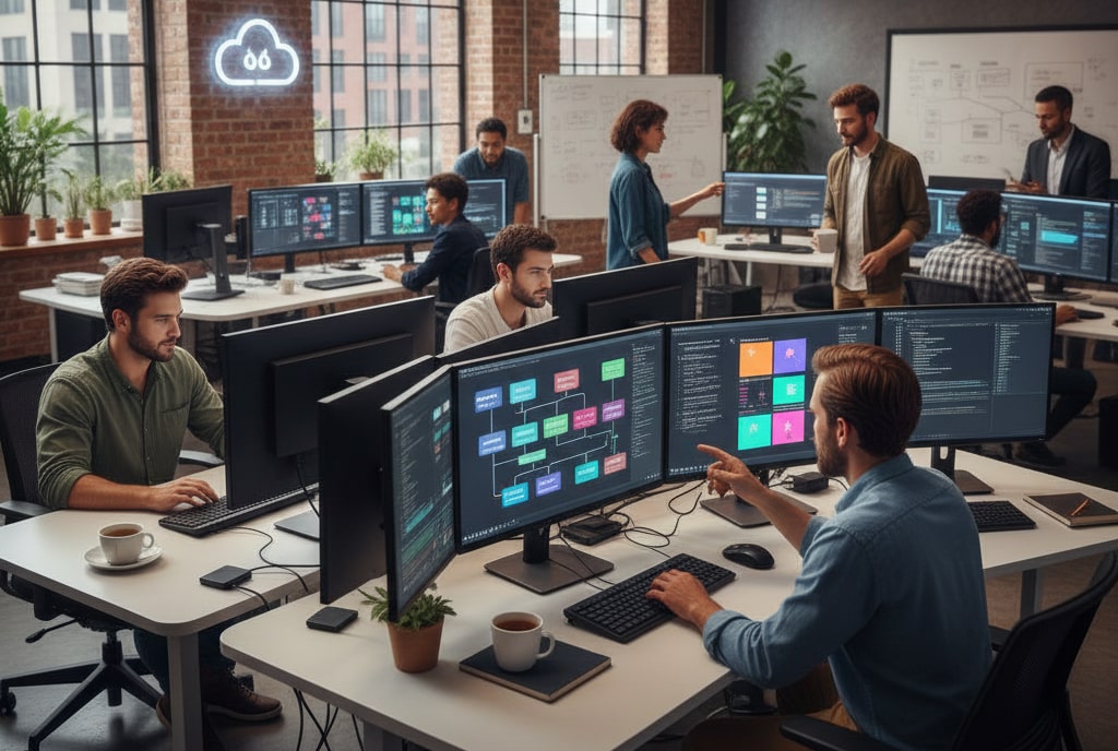 full stack development team planning software architecture and deployment
