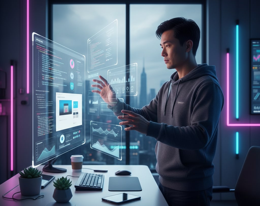 Future of frontend development workspace with modern UI technology