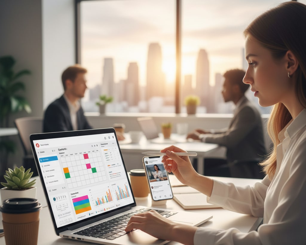 Social media marketer managing campaigns