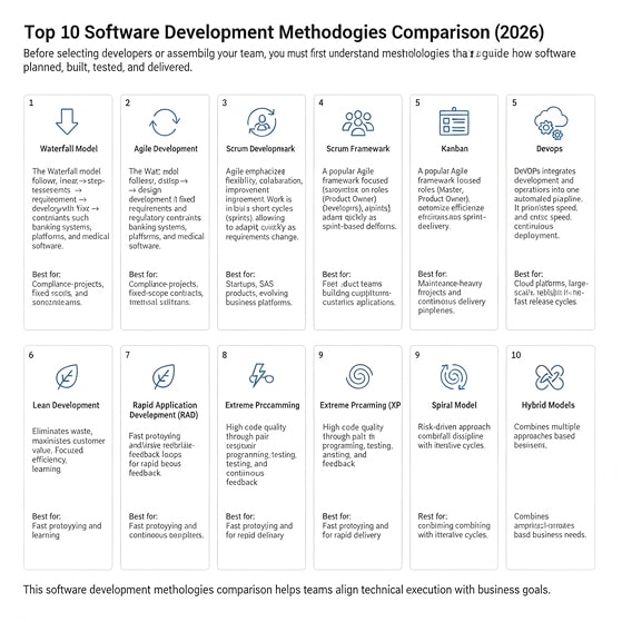 Top 10 software development methodologies comparison